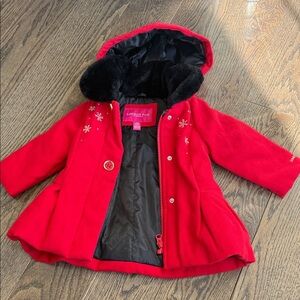 London Fog Vibrant Red Kids material Coat with Hood 12 months 1 year jacket
